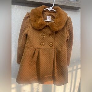 Faux Fur Collar Quilted Pea Coat - Tan